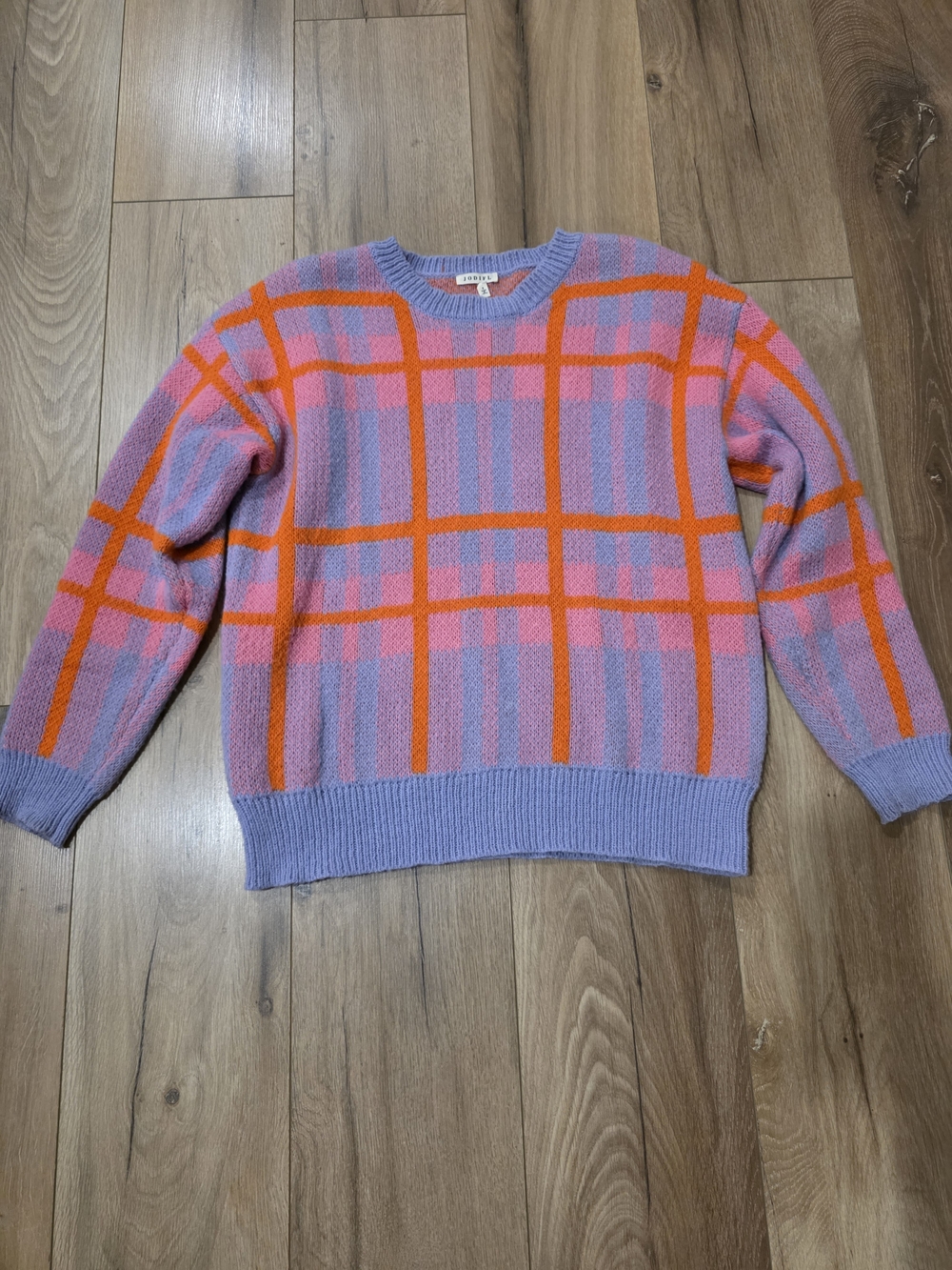 JODIFL Lilac Plaid Crewneck Sweater